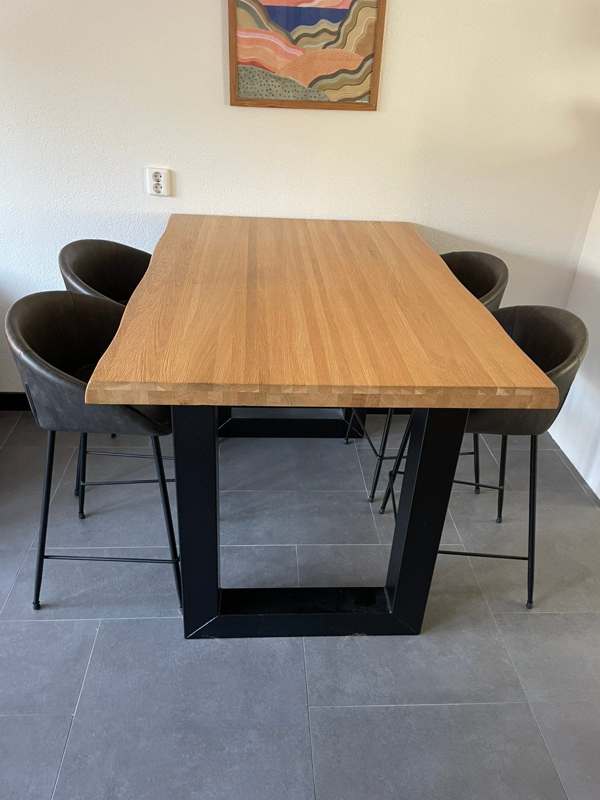 Eikenhouten hoge tafel met stoelen, Ophalen, 100 tot 150 cm, 50 tot 100 cm, Zo goed als nieuw