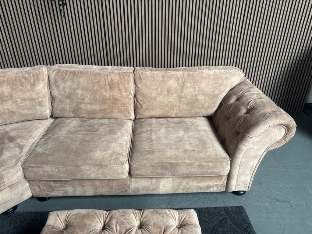 GRATIS LEVERING Velvet Hoekbank Beige 330x250 GEREINIGD, Huis en Inrichting, Banken | Bankstellen, Hoekbank, 300 cm of meer, Ophalen of Verzenden