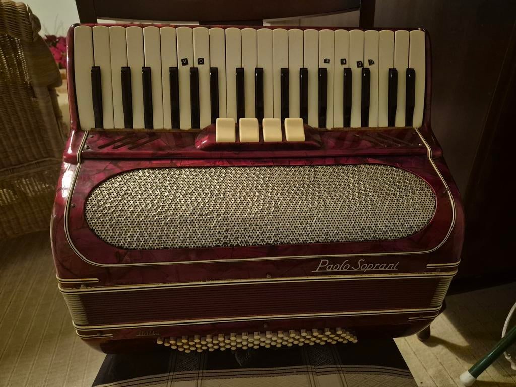 Oude rode accordeon met bruine koffer, Muziek en Instrumenten, Accordeons, Overige merken, Gebruikt, Overige formaten, Met koffer