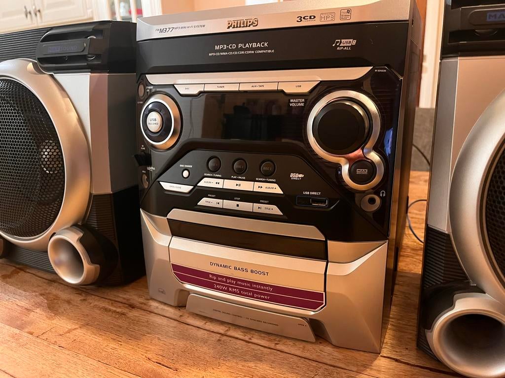 Philips FWM377 Microset met USB en 3 CD-wisselaar, Ophalen, Philips, Gebruikt, Cassettedeck