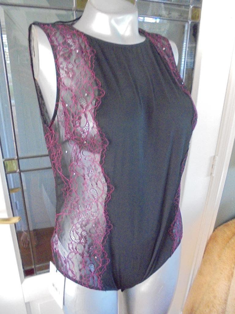 nieuw prachtige body zwart met roze en steentjes xl, Ultraviolet, Ophalen of Verzenden, Zwart, Body of Korset
