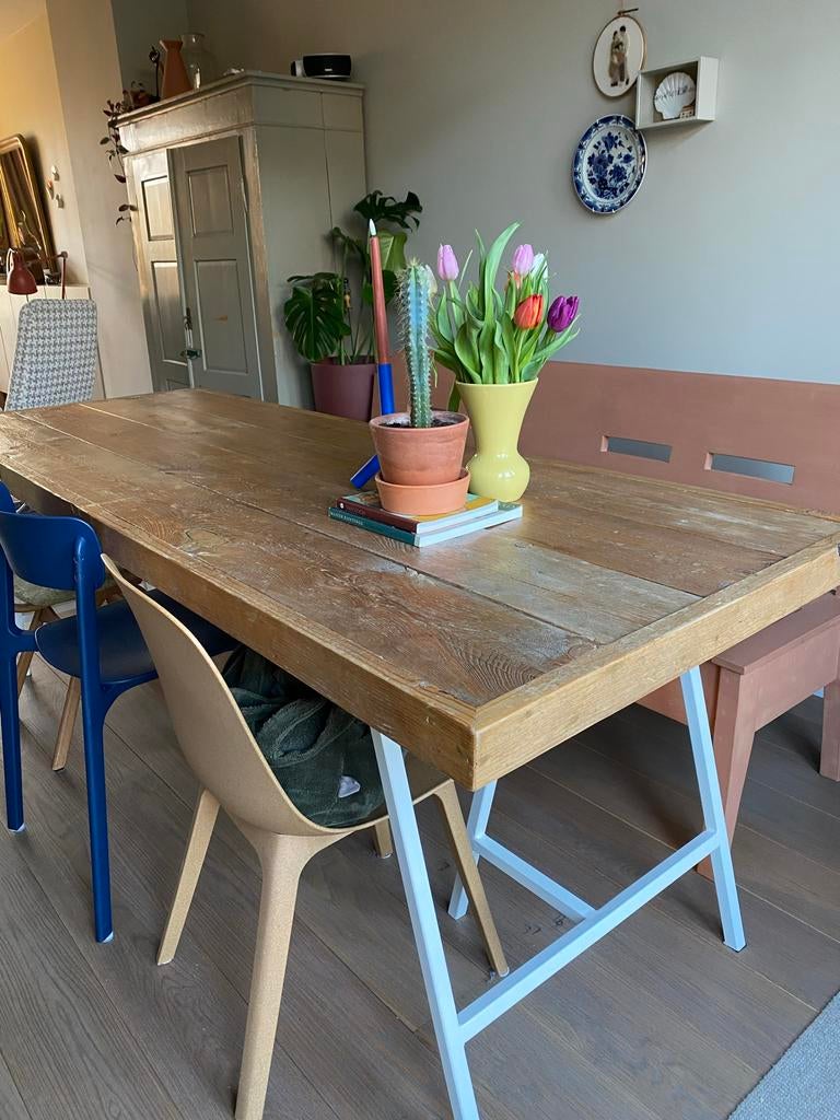 Pure Wood Houten Eettafel 220x85 cm stale frame, Huis en Inrichting, Ophalen, Gebruikt, 200 cm of meer, 50 tot 100 cm
