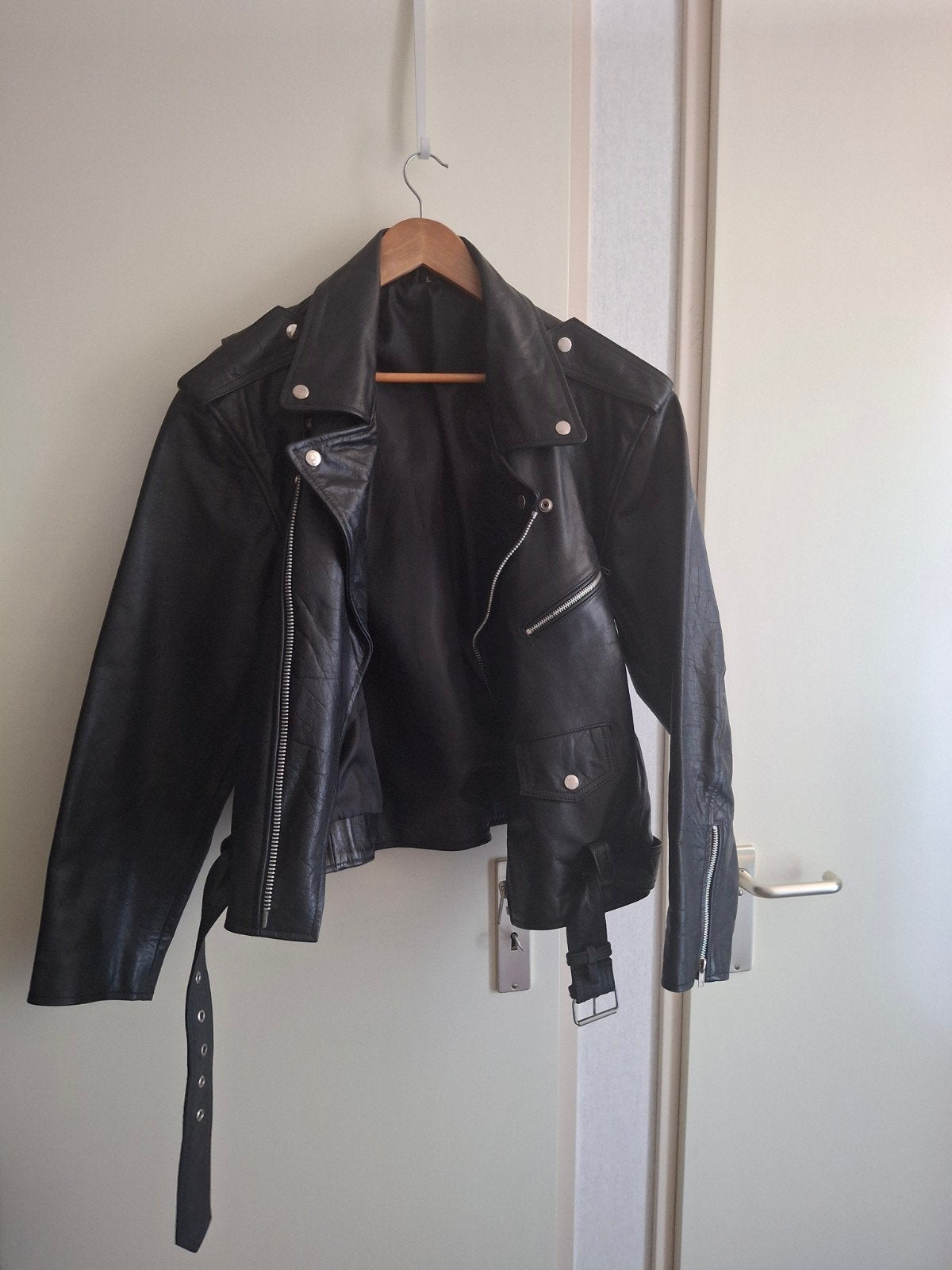 Large zwart leren jack maat L - CHEVIREX, Ophalen, Maat 52/54 (L), Zwart, Zo goed als nieuw
