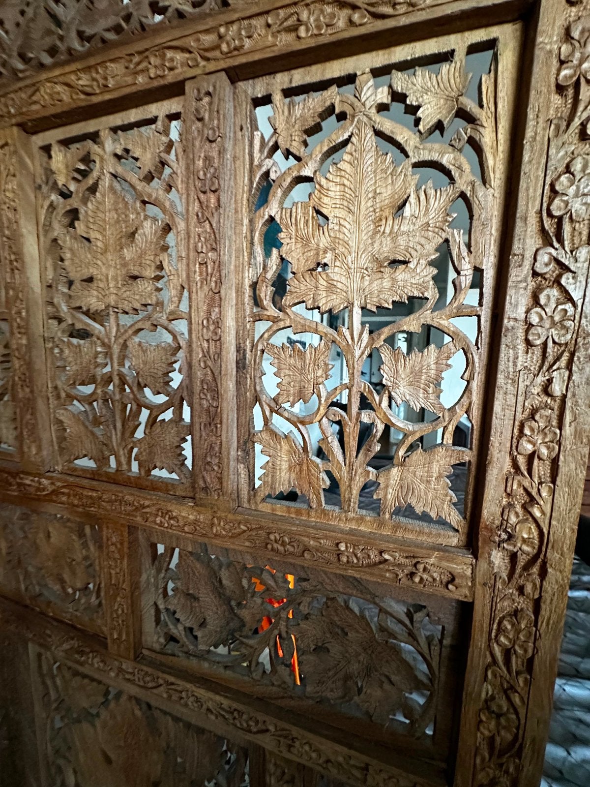 Prachtig handgesneden houten kamerscherm/scheidingswand, Ophalen of Verzenden, Gebruikt