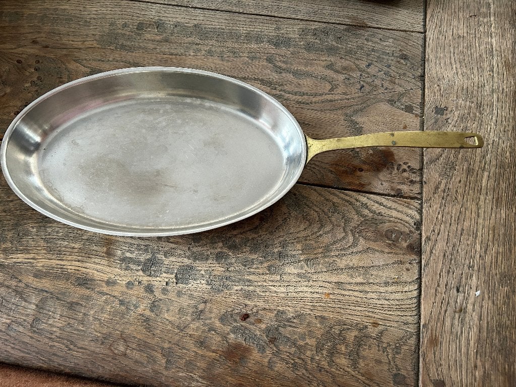 flambeerpan horeca met koperen coating en koperen handvat, Ophalen, Gebruikt, Keramische plaat, Rvs