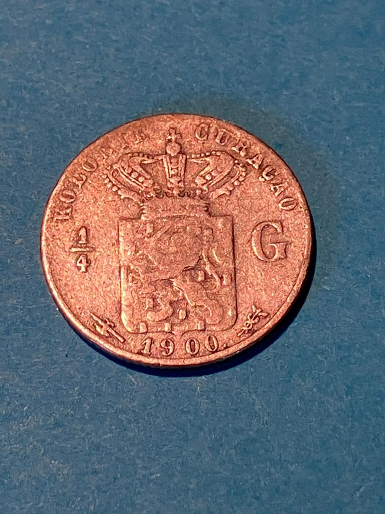 Curaçao 1/4 gulden uit 1900, Ophalen of Verzenden, Koningin Wilhelmina, 25 cent
