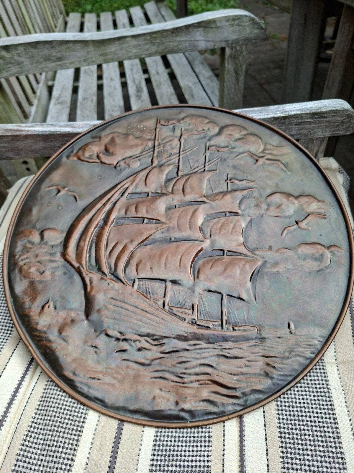 Vintage Koperen Wanddecoratie Zeilschip Reliëf, Ophalen of Verzenden