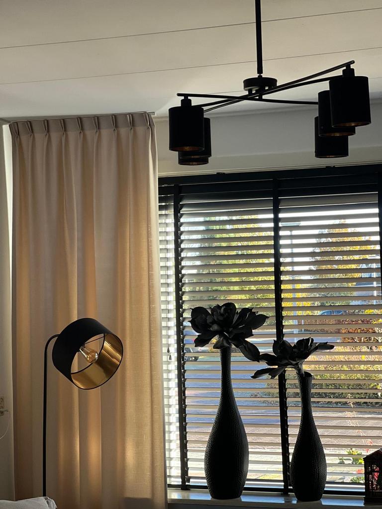 Zwarte plafond hanglamp + woonkamerlamp, Ophalen of Verzenden, Gebruikt, Metaal, Minder dan 50 cm