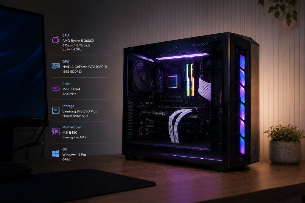 Gaming PC Ryzen5 -GTX1080Ti | RGB | WiFi 7+BT - 16GB - Water, Zelfgebouwde PC, Virtual Reality, Zo goed als nieuw, 3 TB