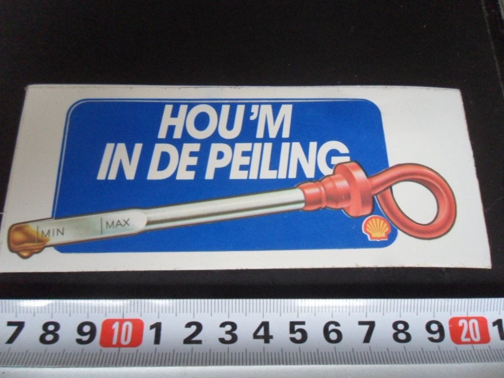 sticker auto shell olie peilstok - hou 'm in de peiling *, Ophalen of Verzenden, Zo goed als nieuw