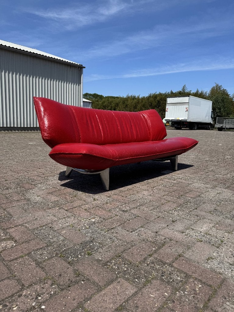 Leolux Tango bank - 3-zits- Rood leer, Ophalen, Gebruikt, Design, Modern, Driepersoons