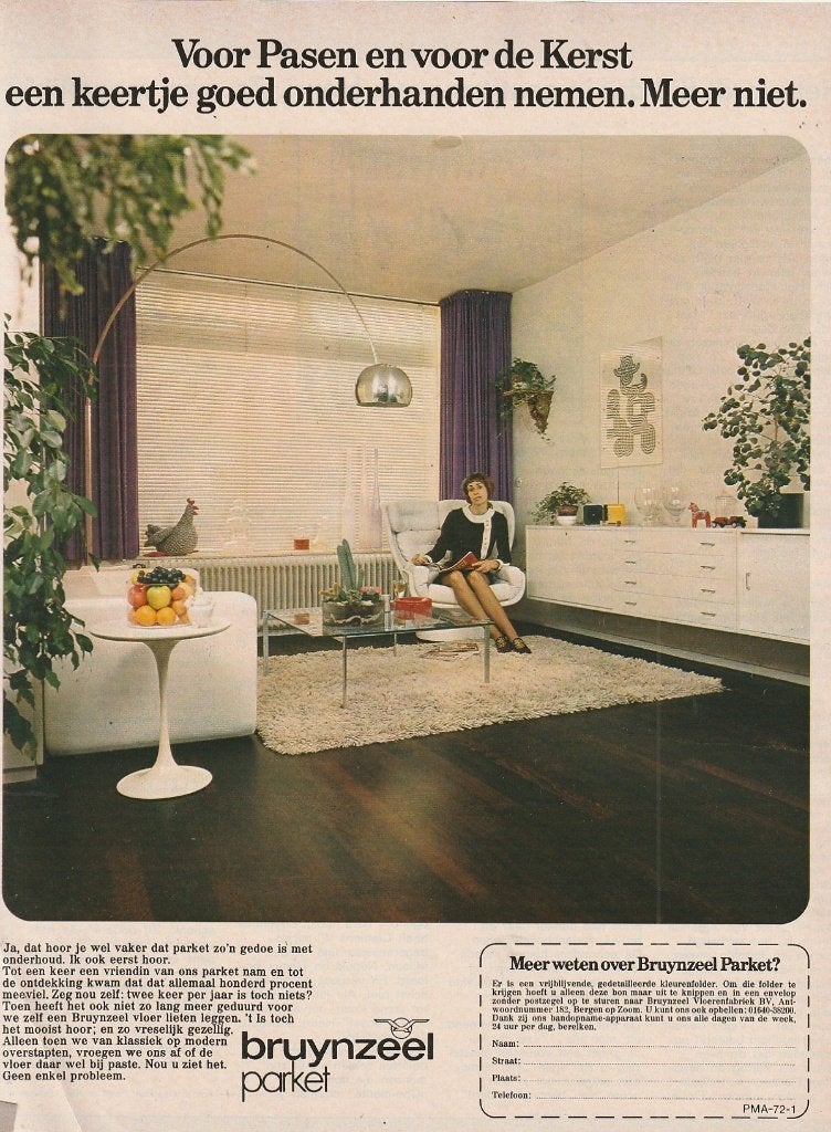 Retro reclame 1972 Bruynzeel parket Bergen op Zoom modern, Verzenden, Overige typen