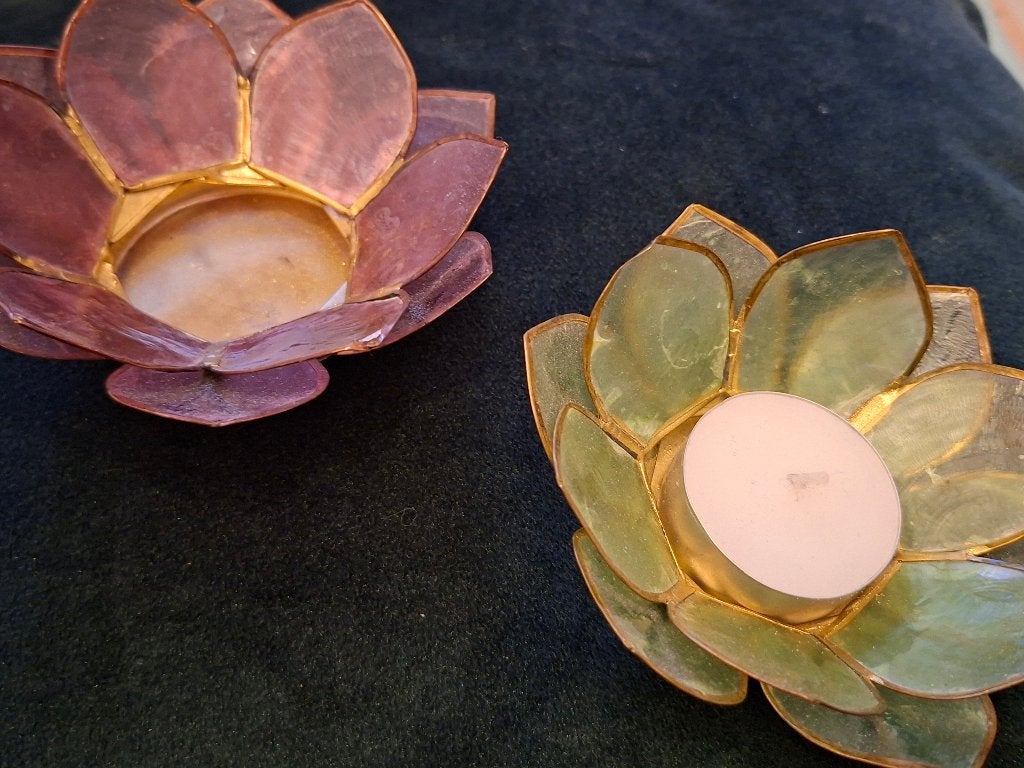 Set van 2 Lotus Waxinelichthouders - Groen & Paars, Overige materialen, Meerkleurig, Overige merken, Waxinelichthouder