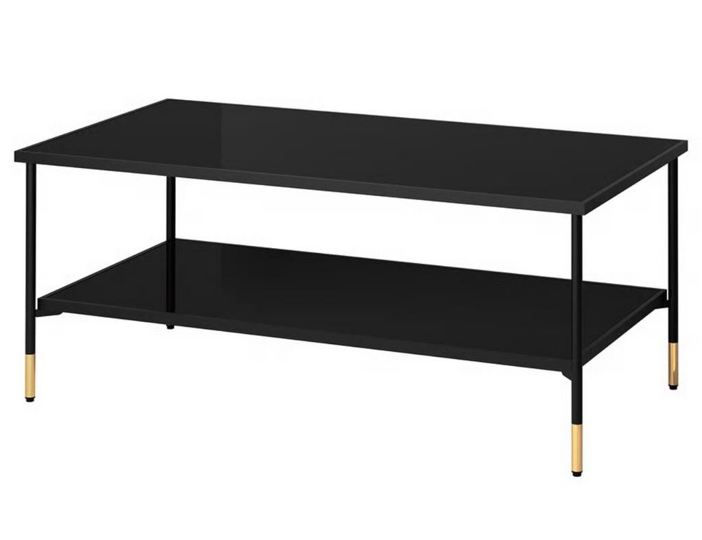 Mooie zwarte tafel met glasplaat, 100 tot 150 cm, Ophalen of Verzenden, Zo goed als nieuw, 25 tot 50 cm