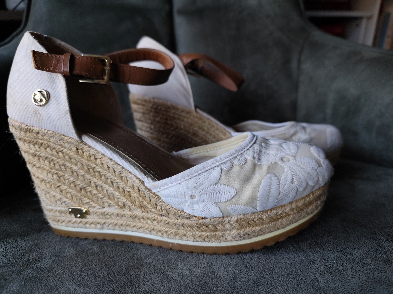 ZGAN Tom Tailor espadrilles met raffia look sleehak mt 40, Wit, Zo goed als nieuw, Espadrilles of Moccasins, Tom Tailor