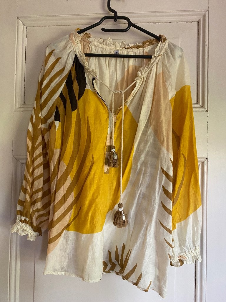 Zgan fleurige blouse  100% katoen een maat, Ophalen of Verzenden, Zo goed als nieuw, Maat 42/44 (L), Meerkleurig