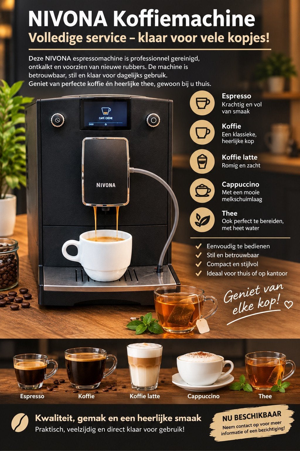 NIVONA Koffiemachine, 10 kopjes of meer, Afneembaar waterreservoir, Koffiemachine, Refurbished