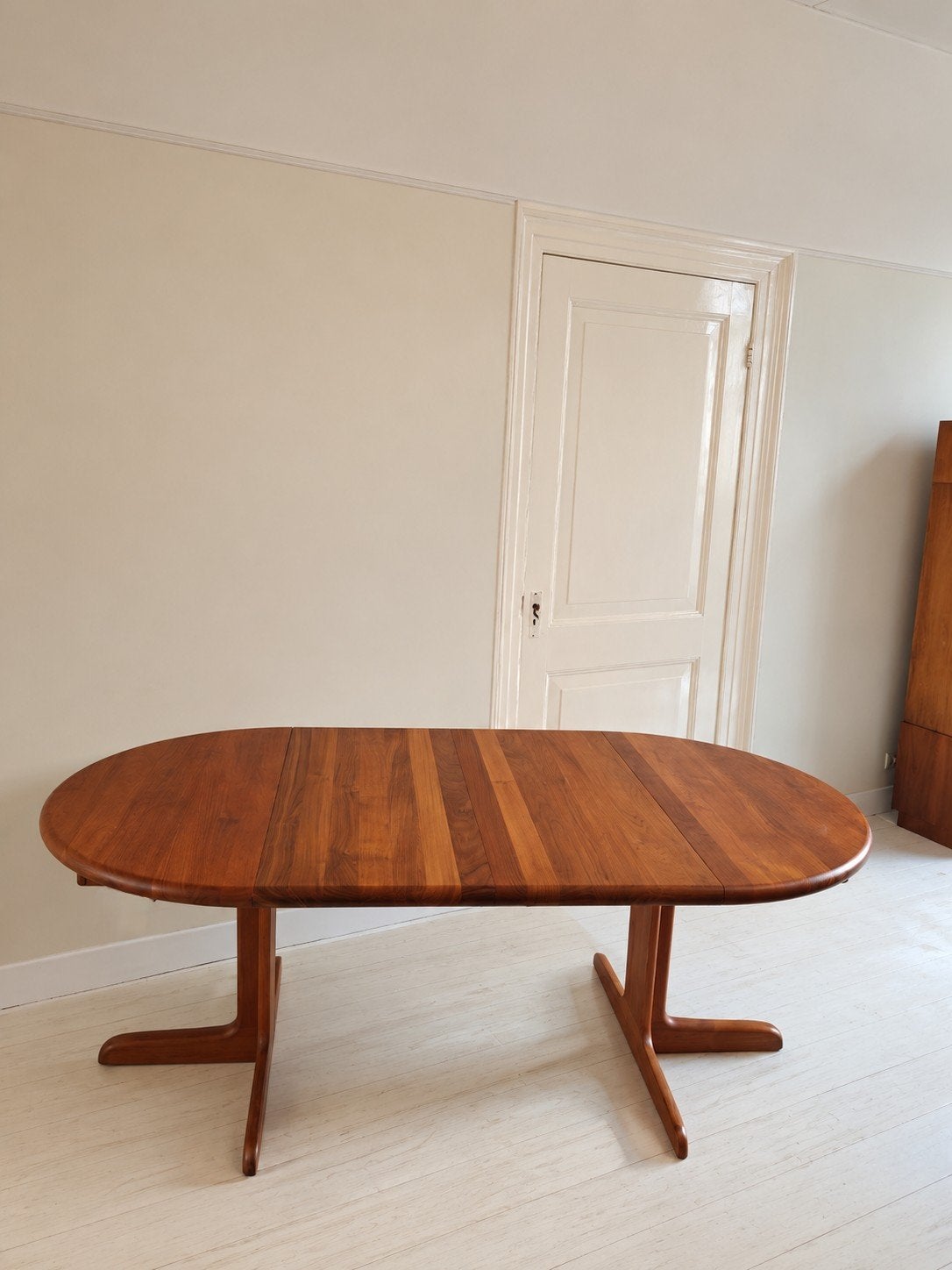Deense vintage teakhouten uitschuifbare eettafel, 100 tot 150 cm, 200 cm of meer, Scandinavisch, Zo goed als nieuw