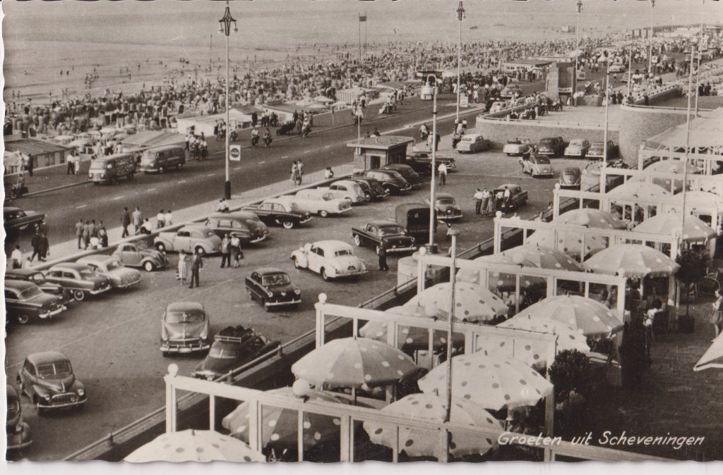 Scheveningen met auto's, Ford Taunus Weltkugel, Ophalen of Verzenden, 1940 tot 1960, Ongelopen, Zuid-Holland