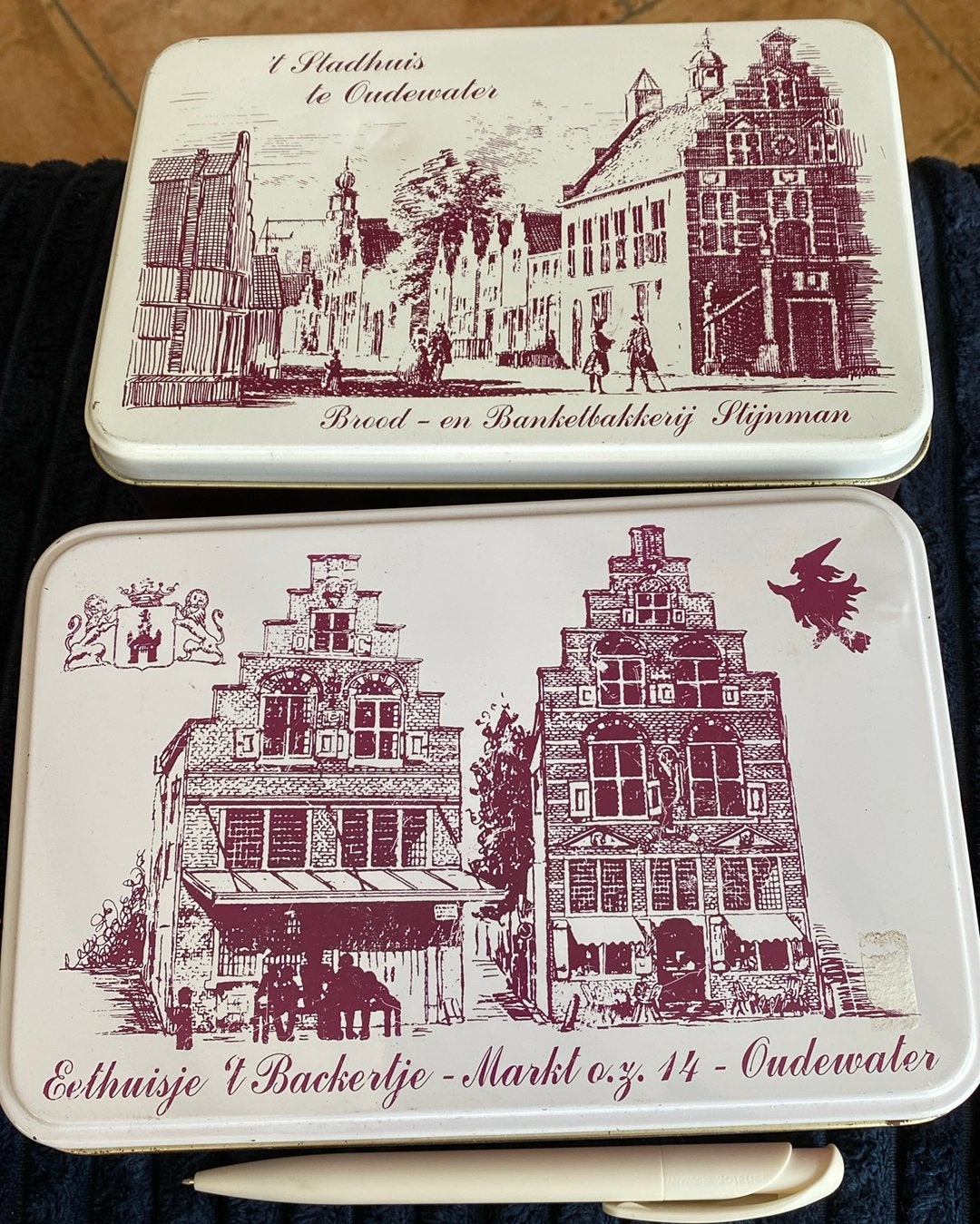 2 koekblikken Oudewater, Verzamelen, Blikken, Ophalen of Verzenden, Gebruikt, Koek(jes)