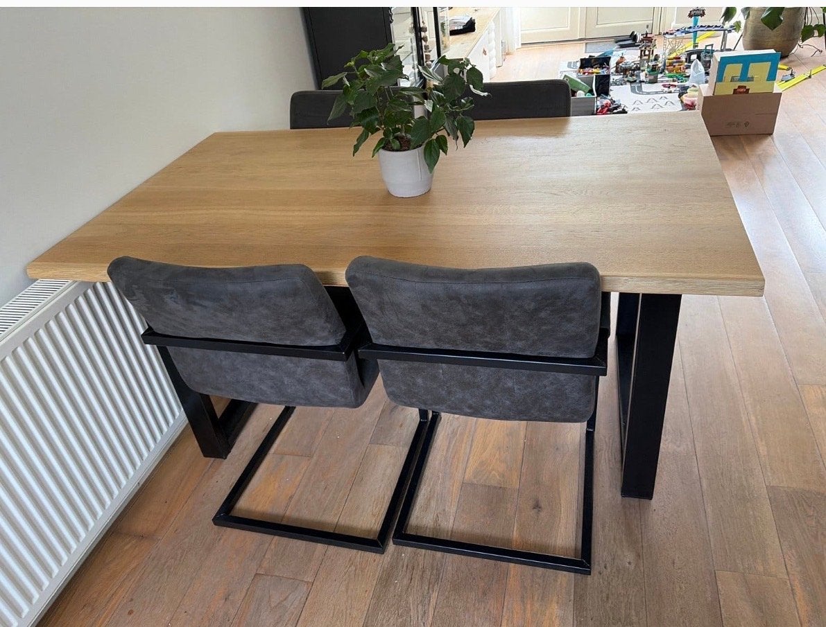 Eetkamertafel en stoelen Leenbakker, Huis en Inrichting, Gebruikt, 100 tot 150 cm, Eikenhout, Vier personen