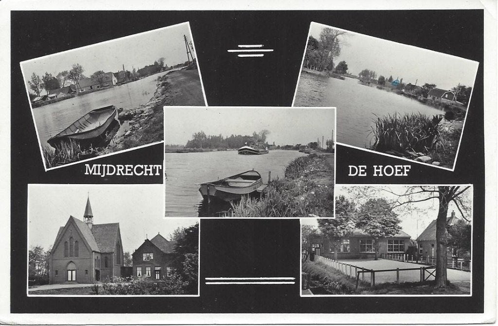 De Hoef (Utr.) Mijdrecht, Kerk, School, gelopen 1959, Ophalen of Verzenden, 1940 tot 1960, Gelopen, Utrecht