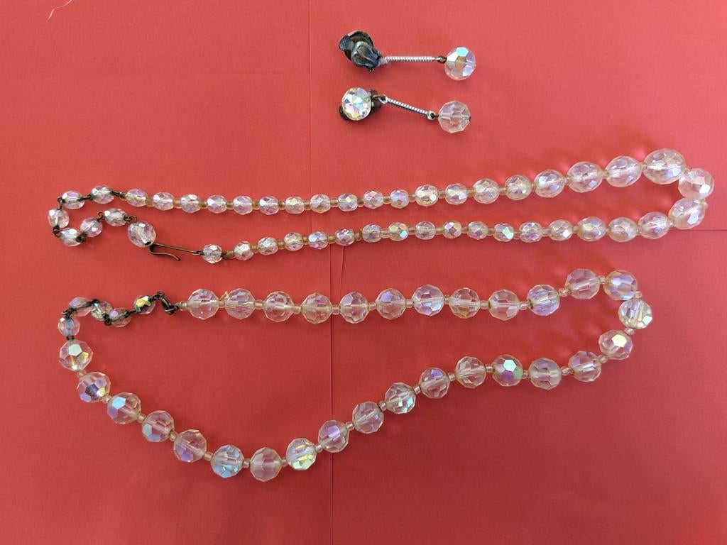 Antieke ketting van rijnsteen, Ophalen of Verzenden, Overige materialen, Oorbellen