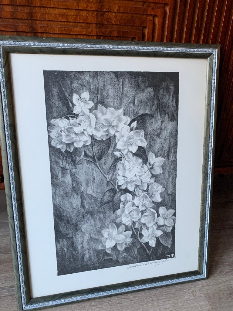 Aart van Dobbenburgh (1899-1988) - Dahlia 1977 - Gesigneerd, Ophalen of Verzenden, Lithografie, Dieren en Natuur, Ingelijst