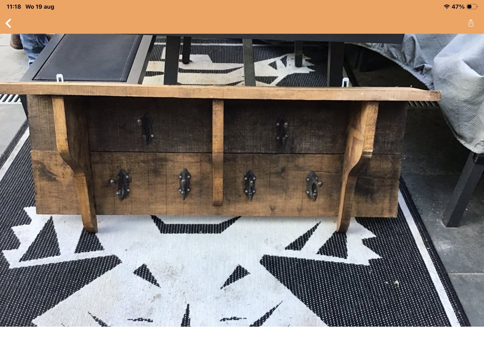 Kapstok van oud hout gemaakt met 6 dubbele haken, Zo goed als nieuw, Minder dan 100 cm, Hout, Ophalen