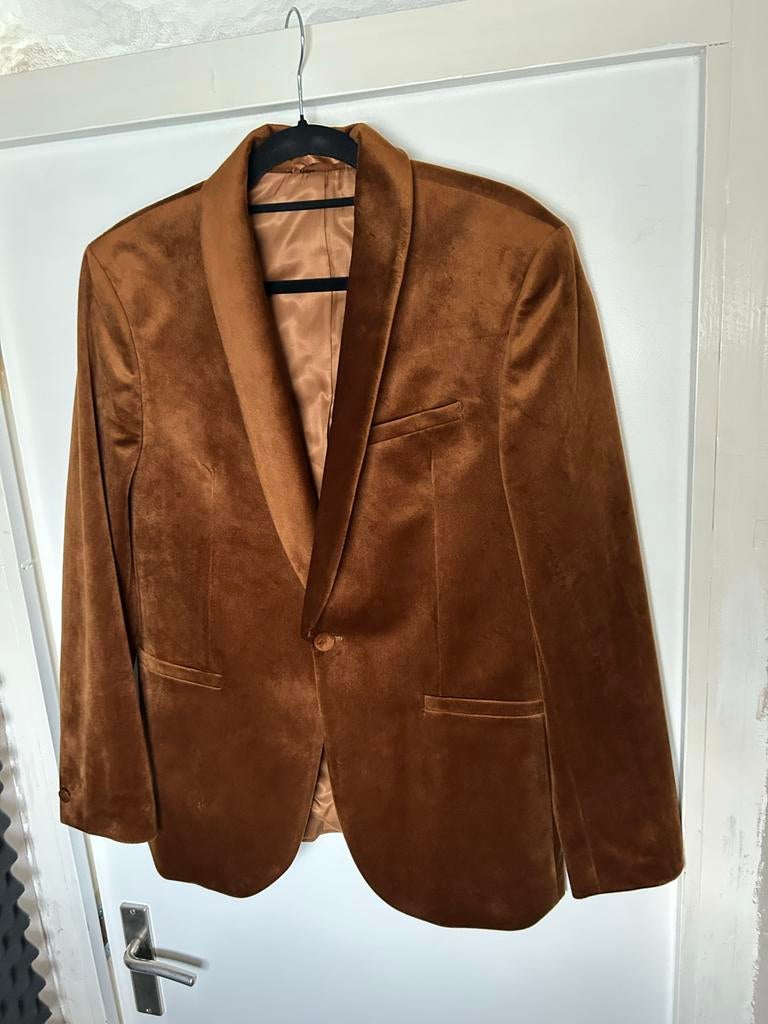 Bruin fluwelen colbert - Maat L, Kleding | Heren, Ophalen of Verzenden, Zo goed als nieuw, Maat 52/54 (L), Bruin