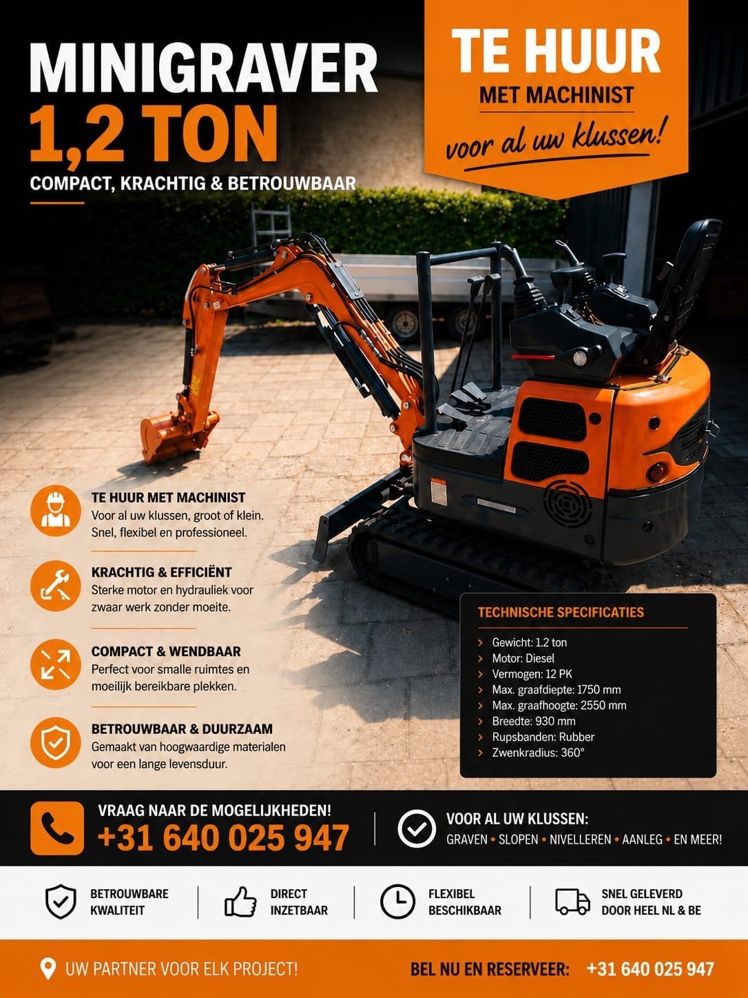 Minigraver voor al uw graaf en sloop werk, Doe-het-zelf en Verbouw, Overige Doe-het-zelf en Verbouw, Ophalen of Verzenden