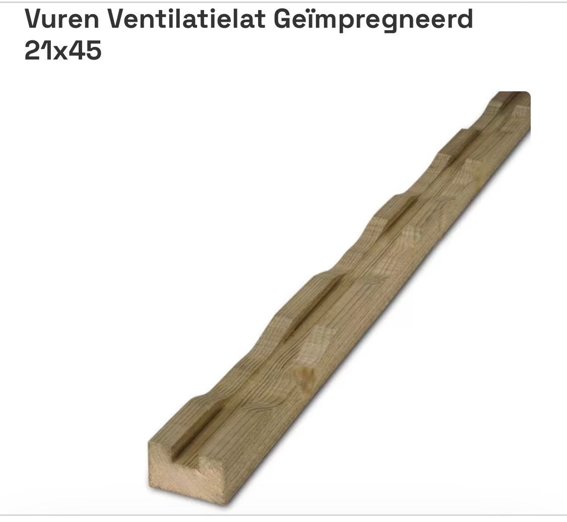 Vuren Ventilatielat Geïmpregneerd 21x45mm (7x480cm), Minder dan 25 mm, Nieuw, Plank, Minder dan 200 cm