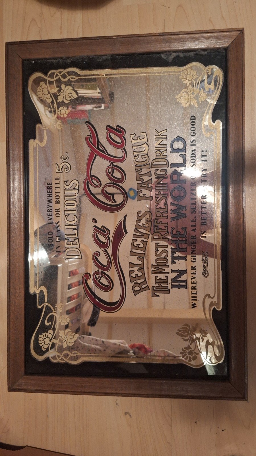 Vintage Coca-Cola Spiegel - Uniek verzamelobject, Ophalen, Gebruikt, Rechthoekig, 50 tot 75 cm
