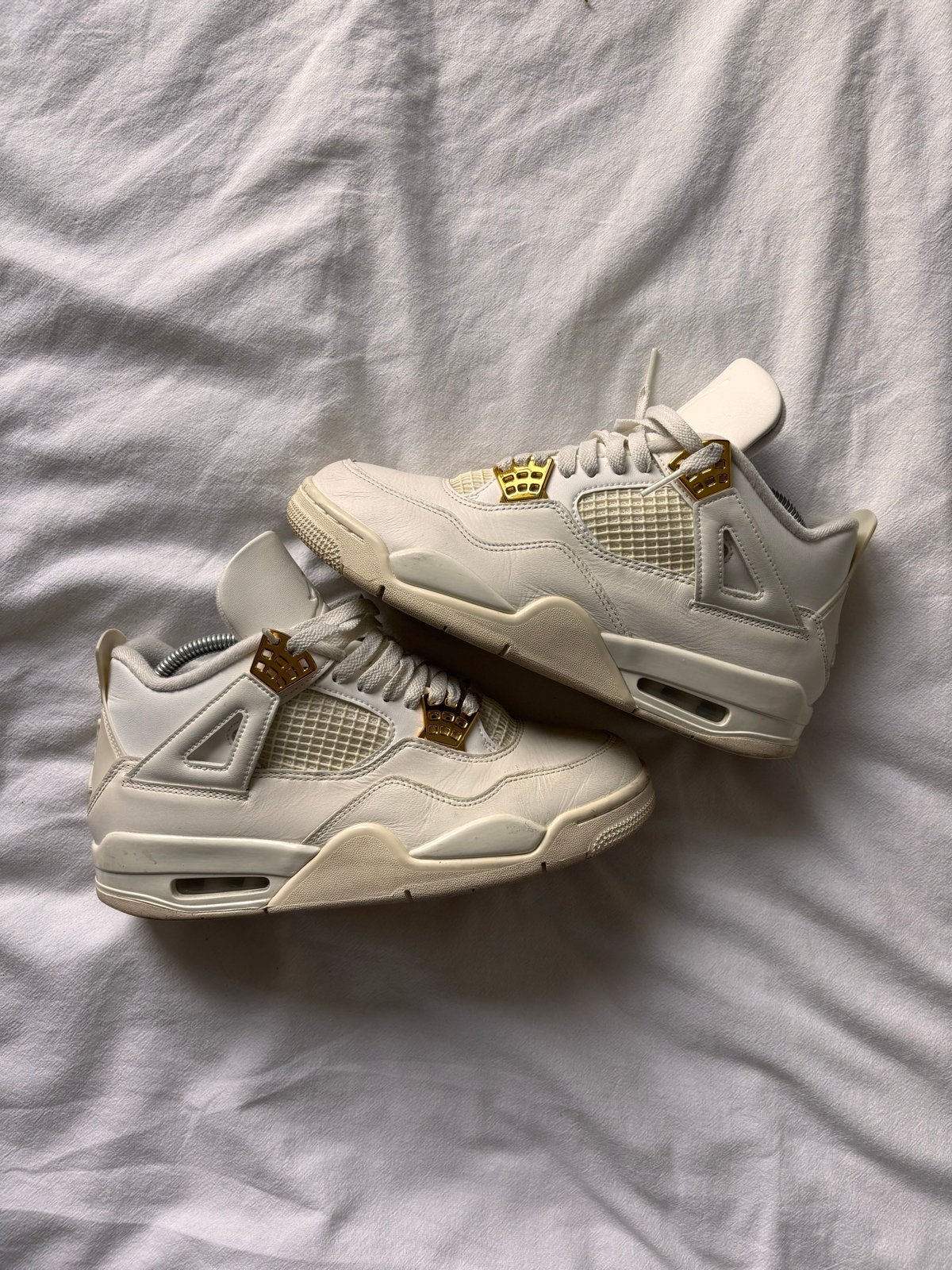 Nike Air Jordan 4 Retro 'Metallic Gold' sneakers, Wit, Ophalen of Verzenden, Sneakers of Gympen, Gedragen