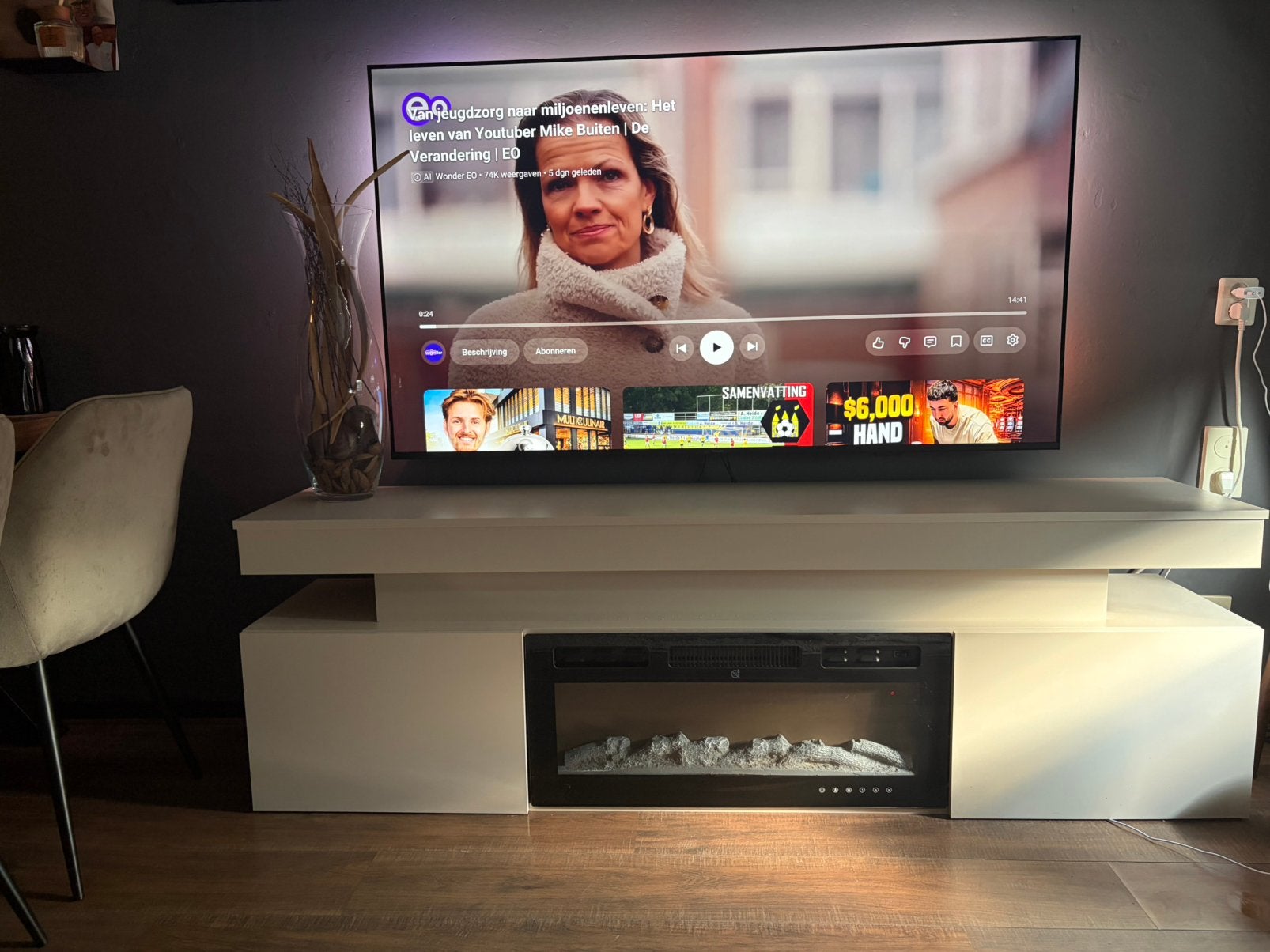 Nieuw televisie meubel 2 maand oud met sfeerhaard, Ophalen of Verzenden, Zo goed als nieuw, 25 tot 50 cm, Minder dan 100 cm