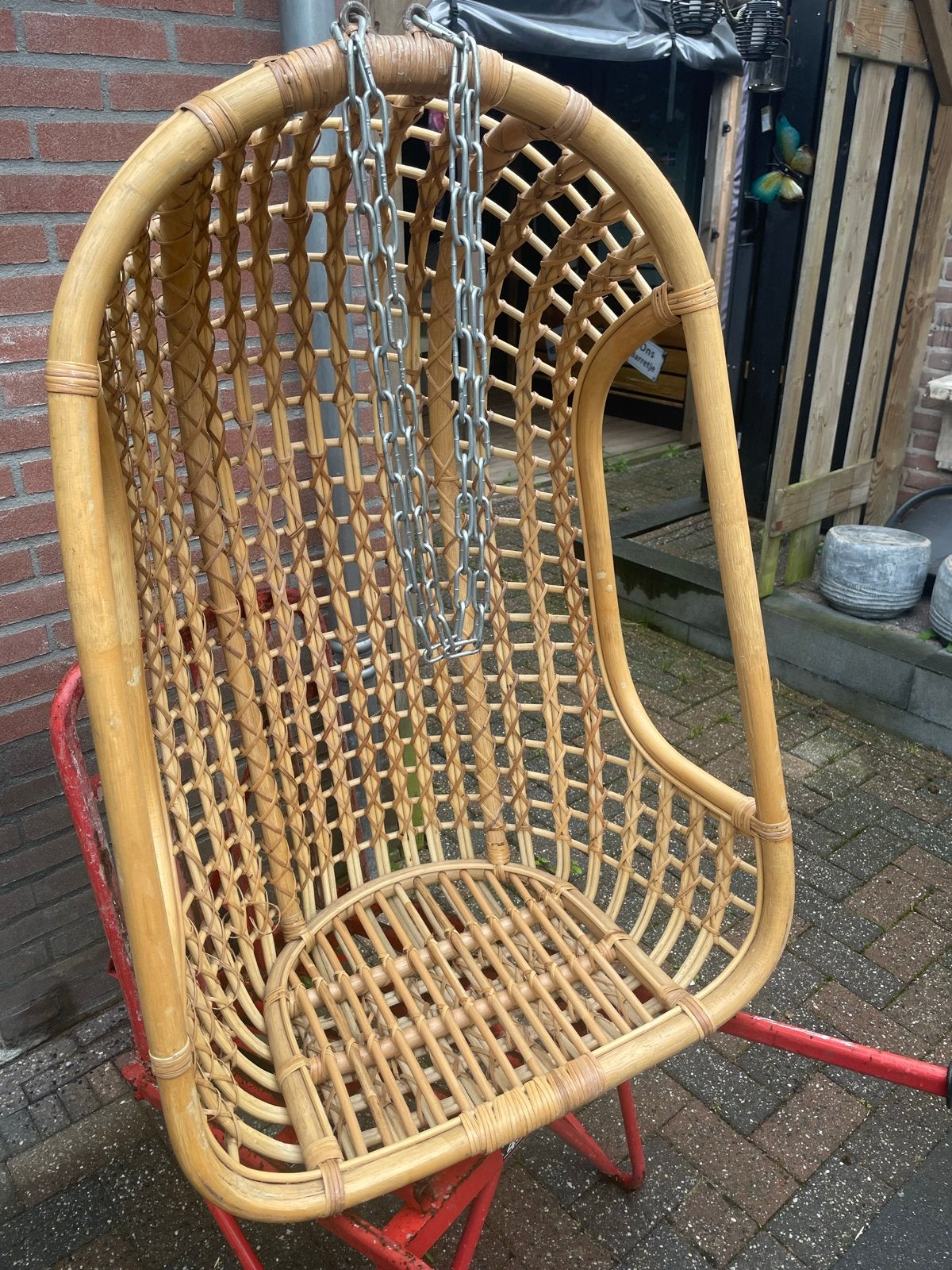 Gebruikte rotan hangstoel, Huis en Inrichting, Ophalen, Gebruikt, Overige kleuren, Riet of Rotan