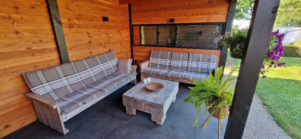Steigerhout loungeset bank, Ophalen, Gebruikt, 6 zitplaatsen, Steigerhout