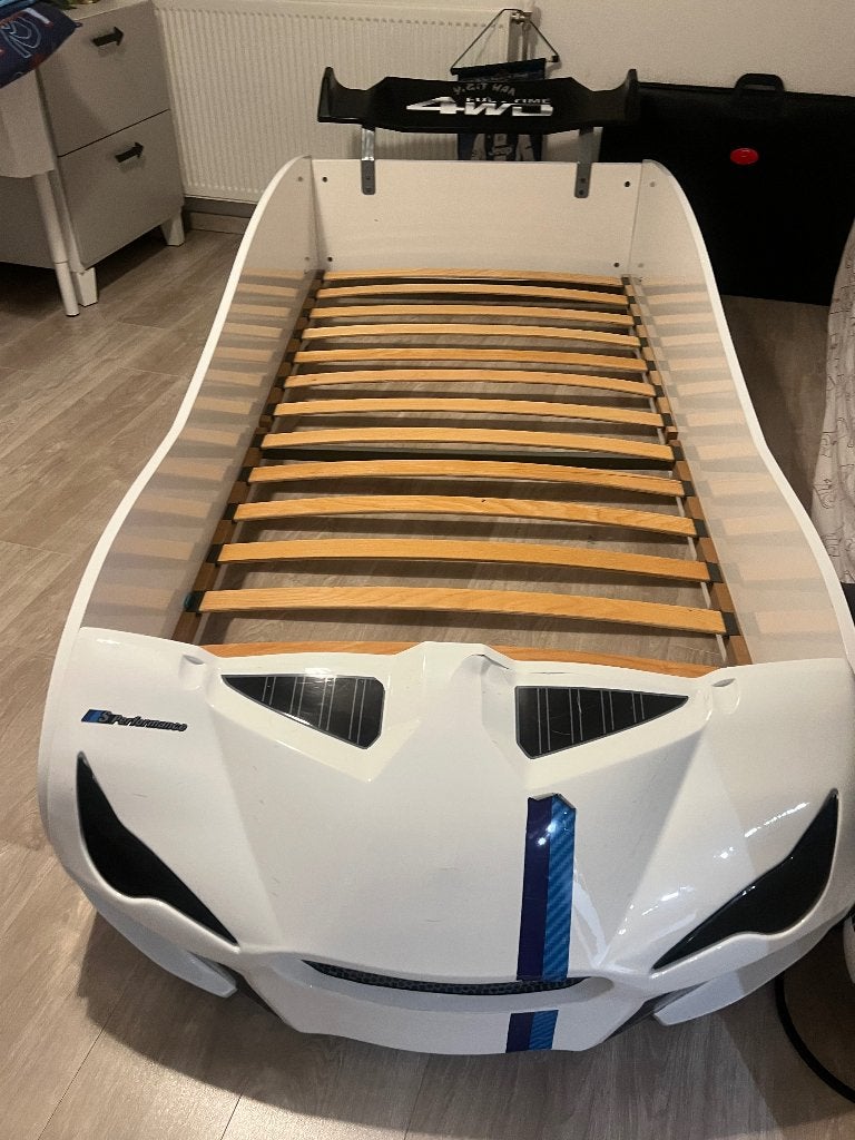 Autobed wit, Ophalen, 85 tot 100 cm, Gebruikt, Lattenbodem