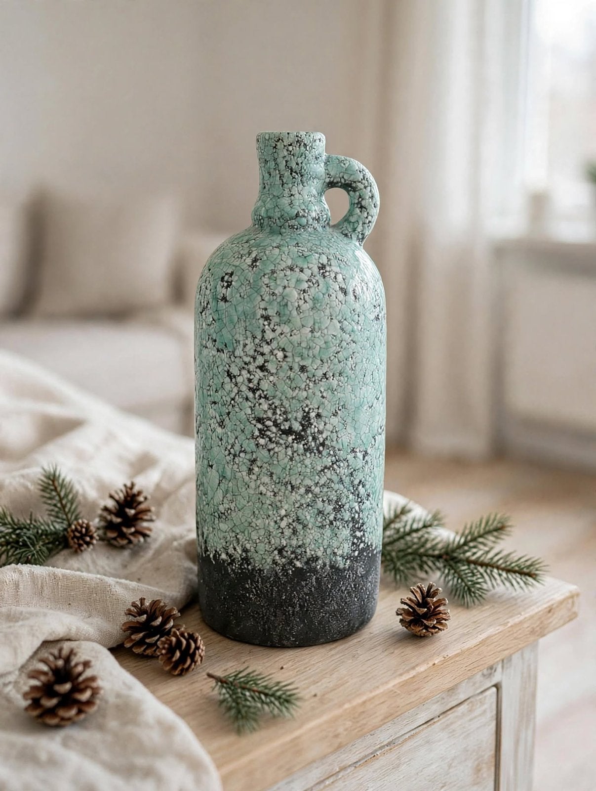 PTMD Collection Kruik Vaas Groen Craquelé, Geschikt voor droogbloemen, Ophalen of Verzenden, Zo goed als nieuw, Steen/keramiek