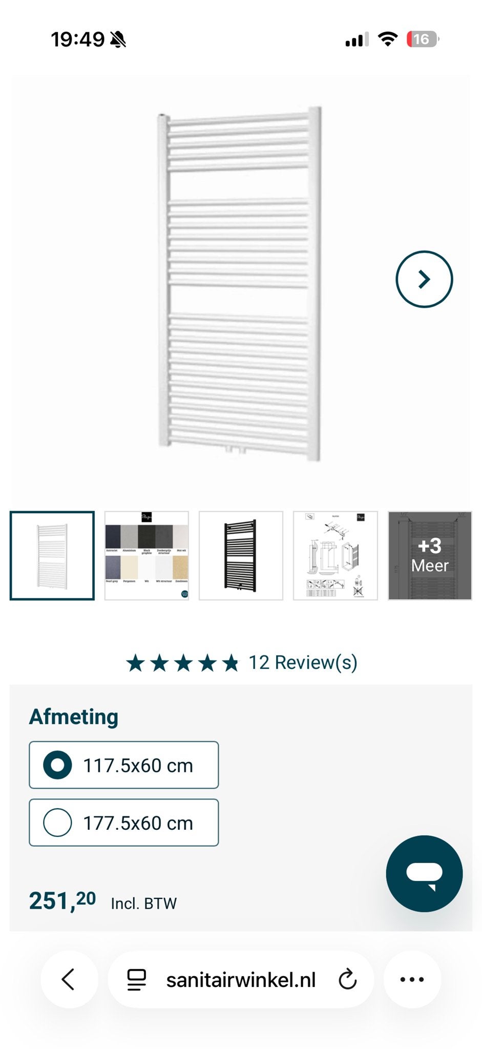 Plieger Palmyra Designradiator Wit 117.5x60 cm, Ophalen of Verzenden, Nieuw, Rvs, Overige typen