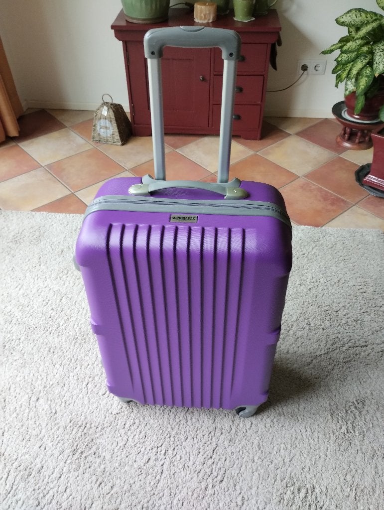 paarse rolkoffer, Hard kunststof, Zo goed als nieuw, 35 tot 45 cm, Wieltjes