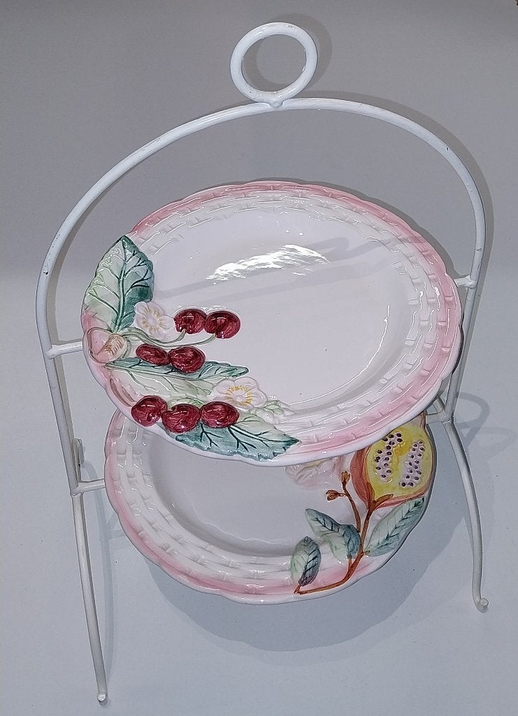 Etagère, 2 st. barbotine /majolica borden, Francesco Guarino, Ophalen of Verzenden, Zo goed als nieuw, Etagère