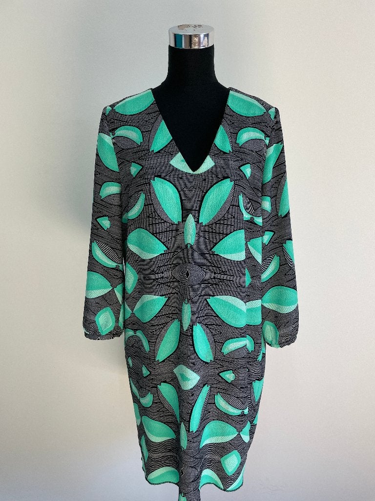 J103 - Zwart-grijs-groene Essentiel Antwerp jurk maat 42 (1), Kleding | Dames, Zwart, Maat 42/44 (L), Ophalen of Verzenden, Zo goed als nieuw