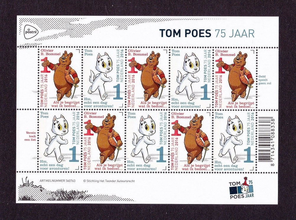 2016 Vel Tom Poes en Ollie B. Bommel 3426-3427 postfris, Postzegels en Munten, Postzegels | Nederland, Verzenden, Na 1940, Postfris