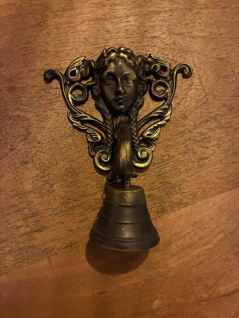 Antieke bronzen deurbel met engelenhoofd, Ophalen of Verzenden