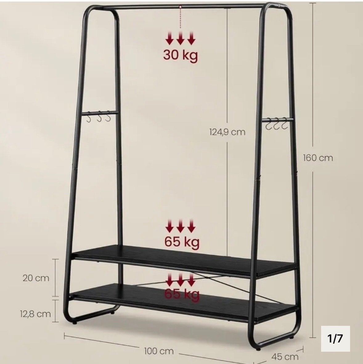 Kledingrek met 2 planken - Zwart metaal en hout, Kleding | Dames, Ophalen of Verzenden, Nieuw