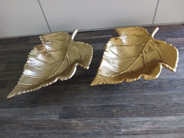 Set van 2 gouden bladvormige schalen, Ophalen, Schaal, Zo goed als nieuw, Metaal