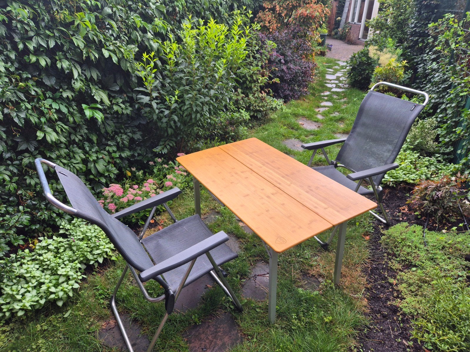 Camping set: 2 Lafuma stoelen en Defa bamboe tafel, Caravans en Kamperen, Ophalen, Gebruikt, Campingstoel