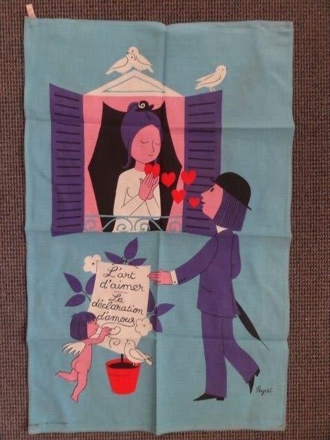 Wandkleedje ca 75 x 48 cm met een voorstelling van  Peynet, Verzenden