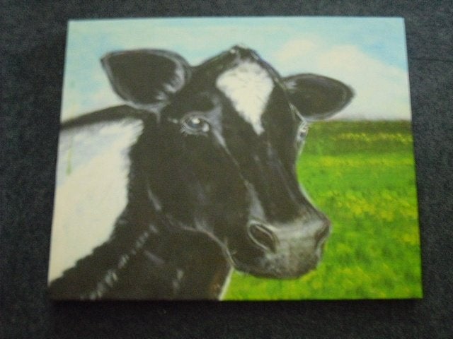 koe  op schilderij, Ophalen of Verzenden, Realistisch, Dieren, Doek